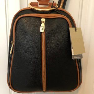 EUC Valentina Italian Leather Backpack/Sling Bag #1200 Black/Tan w/ Tags